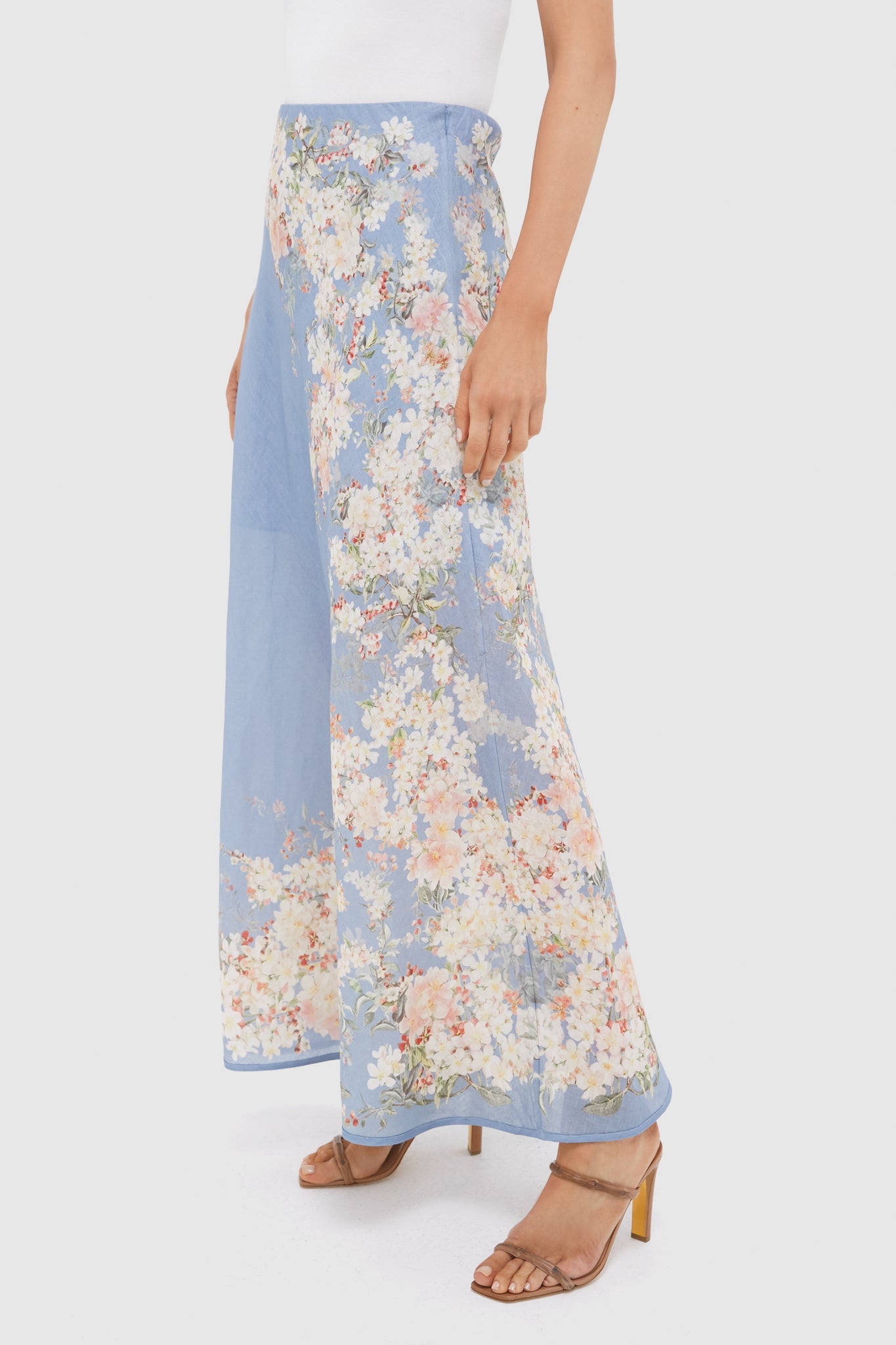 Teal Blue Botanical Floral Cascadian Bias Skirt