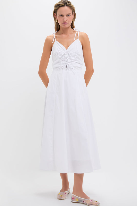 White Tie Front Midi Dress
