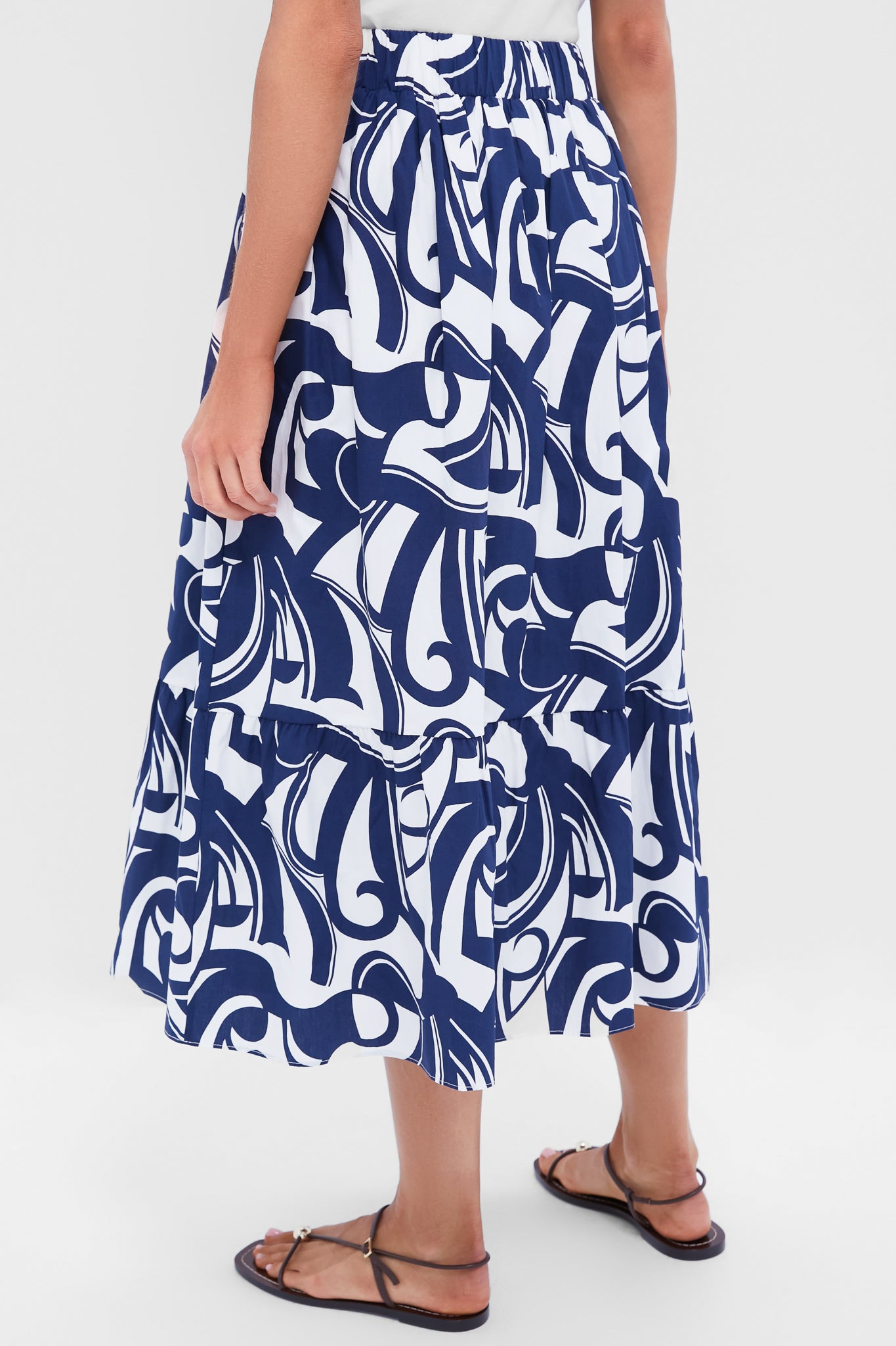 Navy & White Swirl Print Willard Maxi Skirt